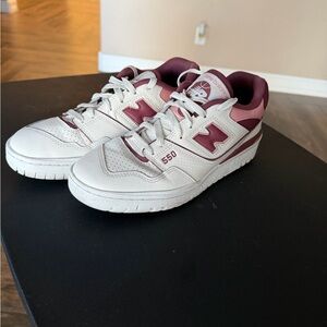 New Balance Kids' White and Burgundy Sneakers